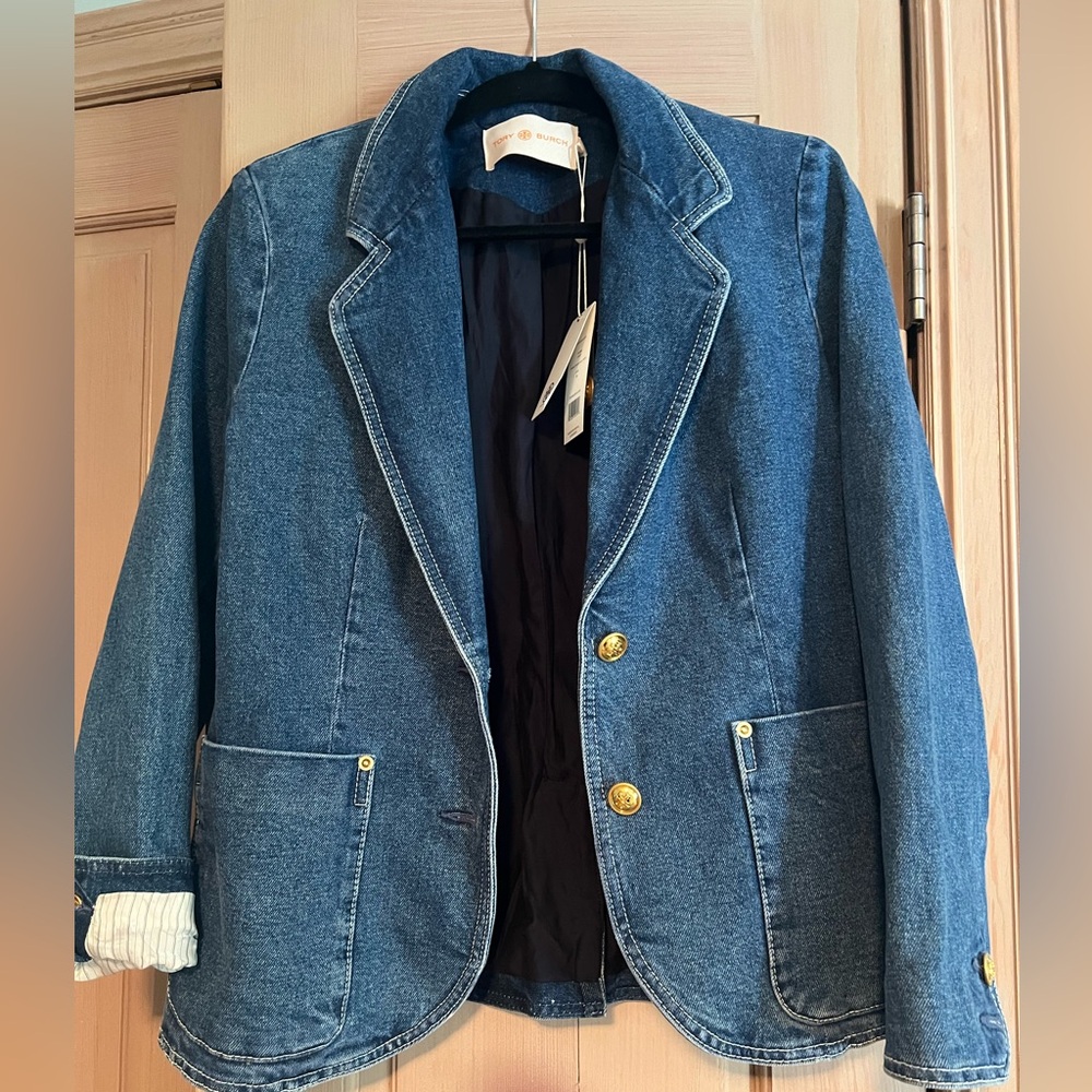 Denim Tory Birch Blazer With Gold Buttons. Never been worn.